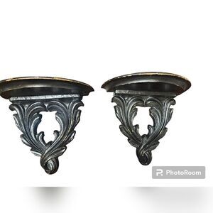 MCM Set of 2 Syroco wood wall shelves